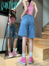 Lunivop Women’s Love Embroidery American Straight Denim Shorts Summer New Chic Street Style